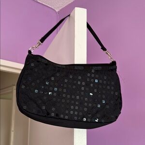 Elegant Black Sequin Shoulder Bag- LeSportsac